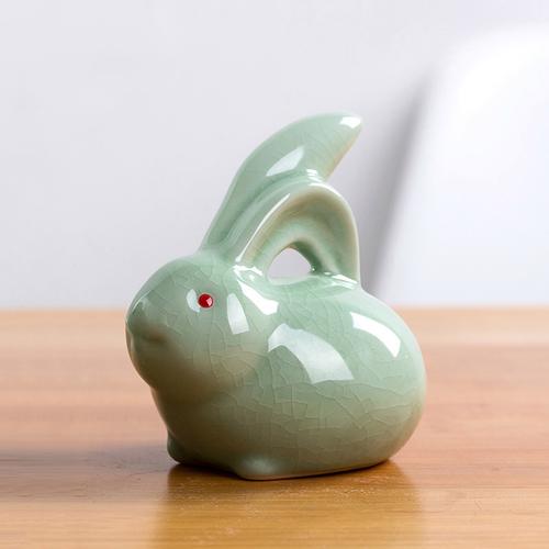 可爱陶瓷兔子摆件小兔子工艺品电视柜办公室桌面装饰品动物小摆件三维
